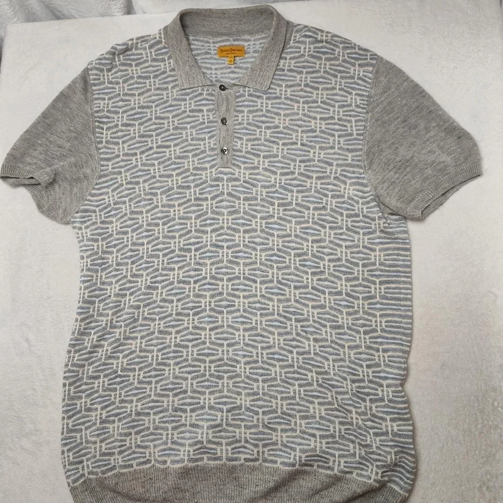 Hickey Freeman Sweater Mens 2XL Gray Collared Polo Linen Silk Pullover Work Knit - Picture 2 of 10